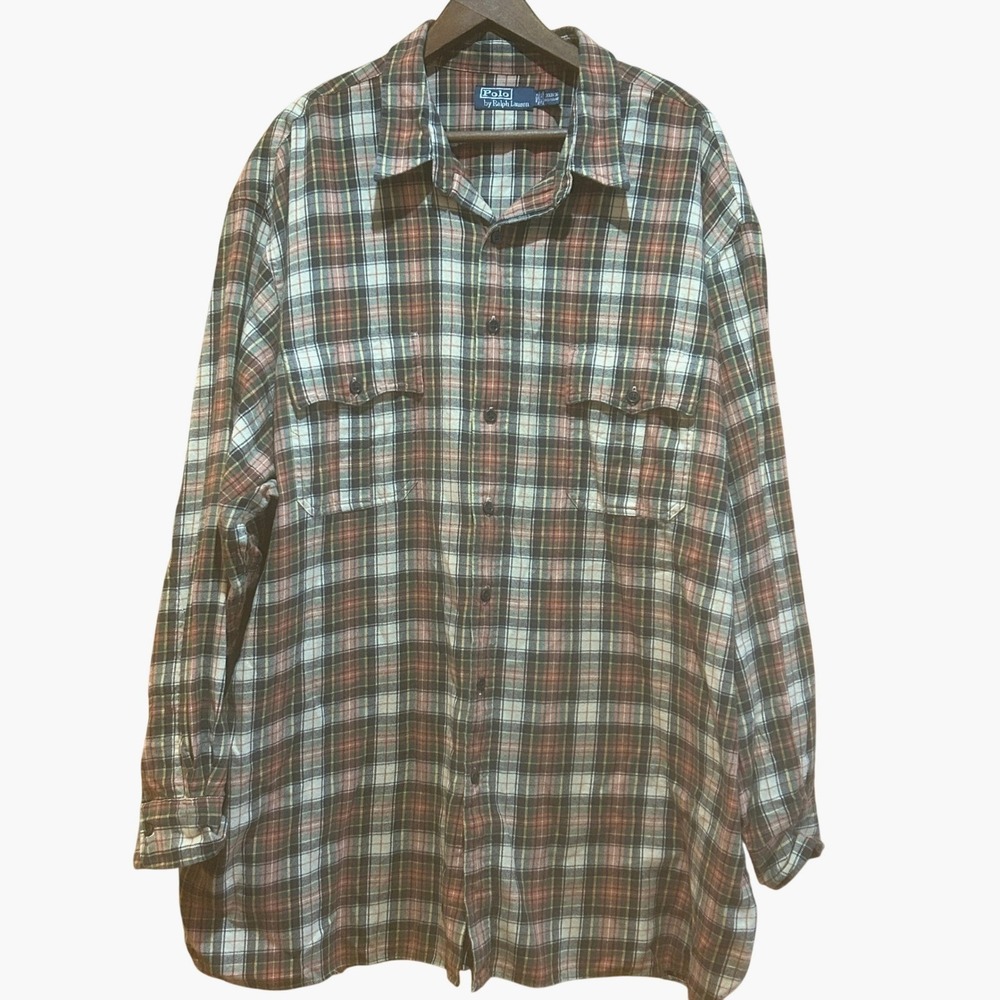 Polo Ralph‎ Lauren Plaid Flannel Shirt Mens 3XB Red Multi Cotton Preppy Outdoors